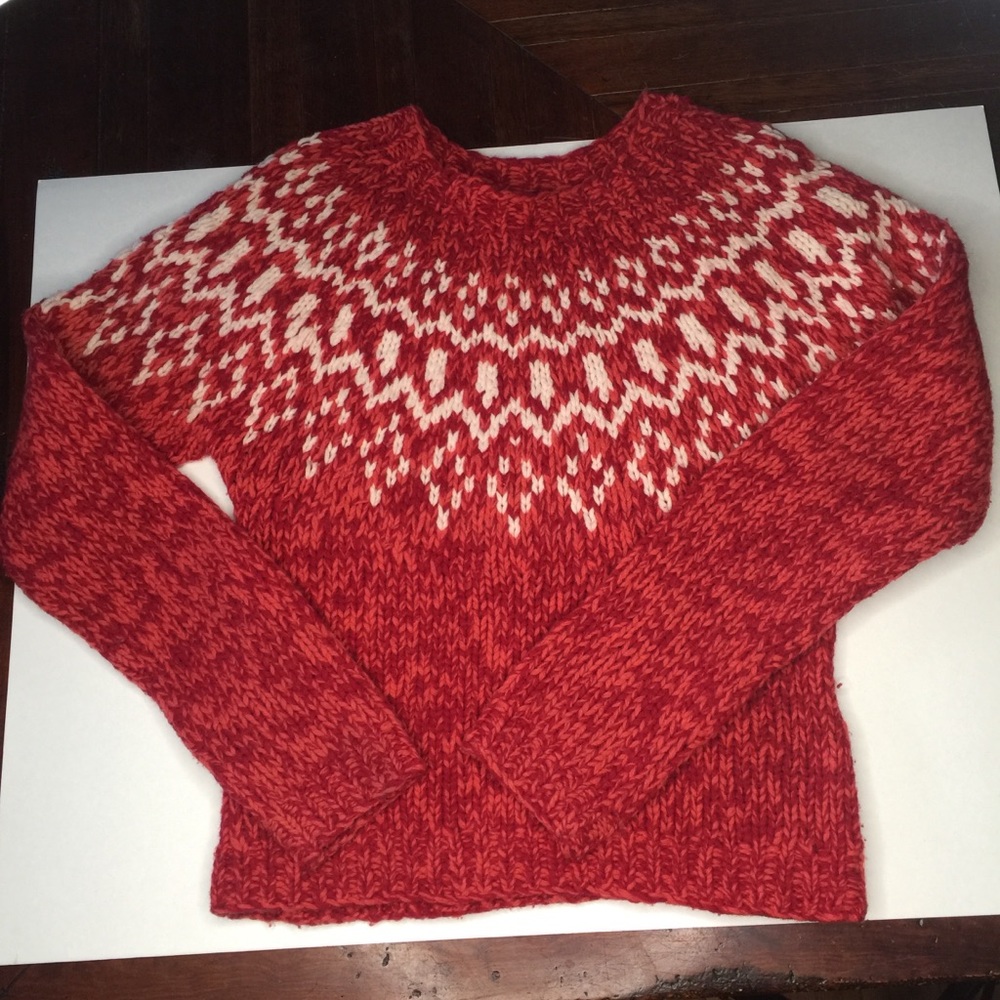 American Eagle Red Wool Sweater Sz S Nordic Winter